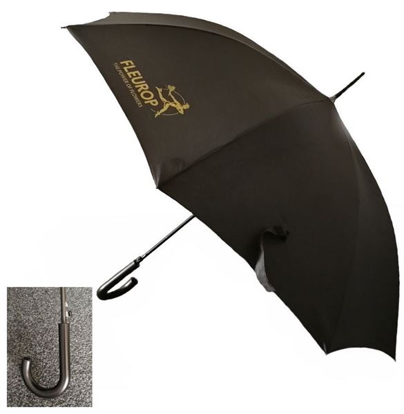 Regenschirm, schwarz mit goldenem Fleurop-Logo