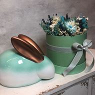 Blumenbox pastell in "türkis-weiss" mit Keramikhase