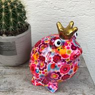 Cooler Keramik-Frosch mit "bunten grossen Blumen"