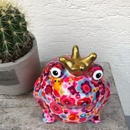 Cooler Keramik-Frosch mit "bunten grossen Blumen"