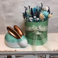 Blumenbox pastell in "türkis-weiss" mit kleinem Keramikhase