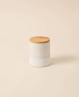 Image sur Boîte ronde en faïence émaillée beige avec couvercle en bambou
